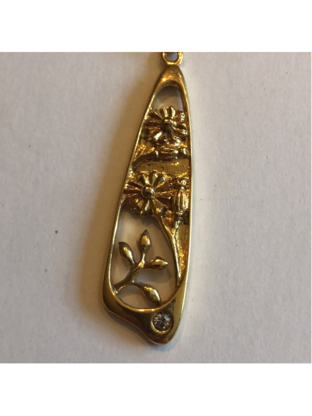 Angel Brand Signed Vintage Gold Tone Floral Pendant Necklace - Picture 4 of 8
